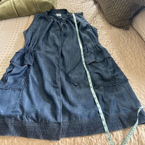 Vintage Gap Blue Sleeveless Open Front Vest Cardigan With Pockets S 100% Lyocell - Picture 10 of 10